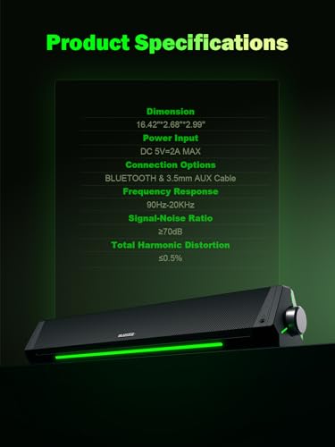 BLUEDEE Computer Speakers for Desktop PC, Computer Sound bar, HiFi Stereo Speakers for Computer Desktop, Bluetooth 5.0 and 3.5mm Aux-in PC Soundbar, USB/USB C Powered Gaming Speakers for pc, Laptop