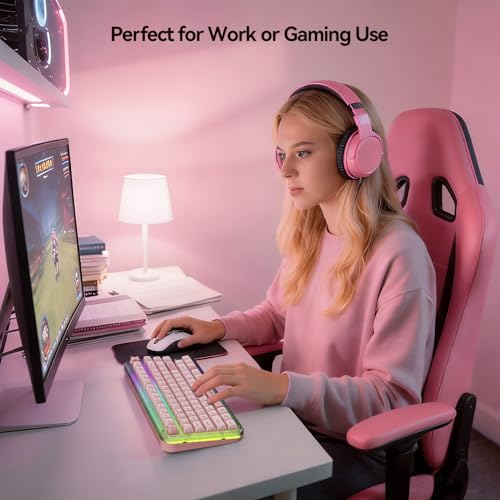 AUSDOM K75pro Wireless Gaming Creamy Keyboard, Tri-Mode BT/2.4G/USB-C Computer Keyboard, RGB Backlit Media Knob Creamy Keyboard, Pink - color: Pink