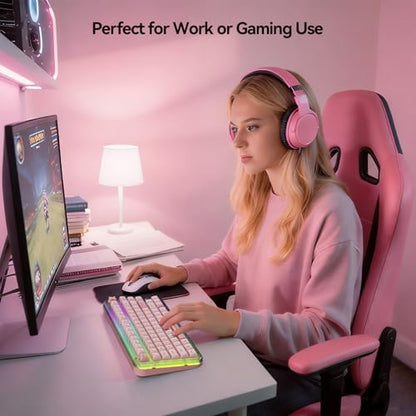 AUSDOM K75pro Wireless Gaming Creamy Keyboard, Tri-Mode BT/2.4G/USB-C Computer Keyboard, RGB Backlit Media Knob Creamy Keyboard, Pink - color: Pink