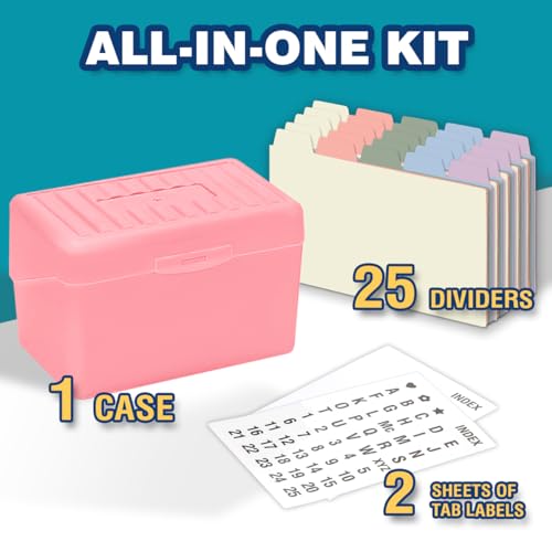 H4D Index Card Holder 3x5 Inches with 25 Plastic Dividers, Light Pink - color: Light Pink, size: 3x5 inch