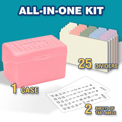 H4D Index Card Holder 3x5 Inches with 25 Plastic Dividers, Light Pink - color: Light Pink, size: 3x5 inch