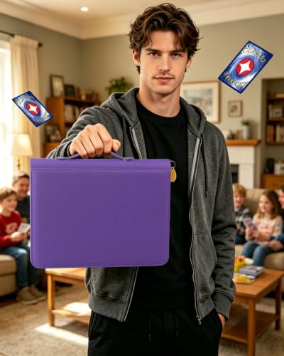 GEAoffice 9 Pocket Trading Card Binder, Holds 576 Cards, Premium PU Zip Card Binder with Handle, Side-Loading Pockets, Fits TCG, MTG, Sports Cards & Sleeved Cards (Purple) - color: Purple