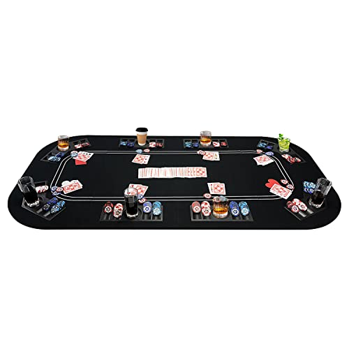 Foldable Poker Table Top with Cup Holders & Interchangeable Game Mat Topper | 3-in-1 Poker Table with Reversible Black Felt for Texas Hold'em Poker, Blackjack, Craps for 8 Players Home Party, Game Night - color: White