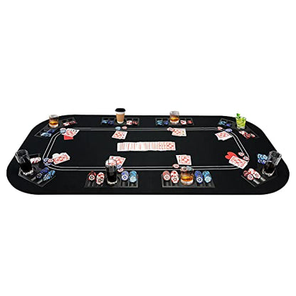Foldable Poker Table Top with Cup Holders & Interchangeable Game Mat Topper | 3-in-1 Poker Table with Reversible Black Felt for Texas Hold'em Poker, Blackjack, Craps for 8 Players Home Party, Game Night - color: White