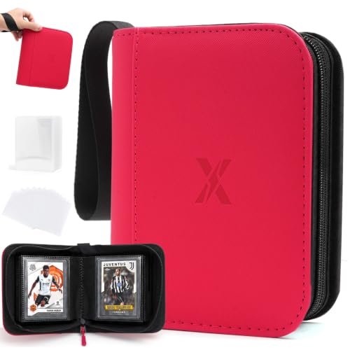 Mini 1 Pocket Top Loader Binder, Upgraded Widened Pages & Spine | Small Trading Card Album Holds 40 Toploaders, Portable Single Pocket Sports Card Binder with 10 Top Loaders & 50 Card Sleeves - color: Red, size: 1