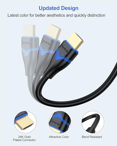 4K HDMI Cable 8FT, HDMI to HDMI Cable 8 Foot High Speed HDMI 2.0 Cord 4K 60Hz, 2K 1440P, 1080P, HDR, HDCP 2.2, ARC, 3D Compatible for Laptop, Monitor, HDTV, PC, PS5/PS4/PS3, Blu-ray and More - size: 8FT