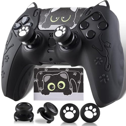 Silicone Skin Cover Sticker x 1 & Extender Grips x 2 for PS5 Controller Cats Black - color: 1
