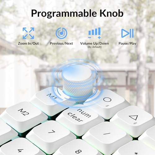Keychron K0 Max QMK Wireless Custom Number Low-Profile RGB Backlit (Hot-Swappable) Red Switch Keypad, 2.4 GHz & Bluetooth 5.3 Connection, 1000Hz Polling Rate - White - color: Red Switch, size: White