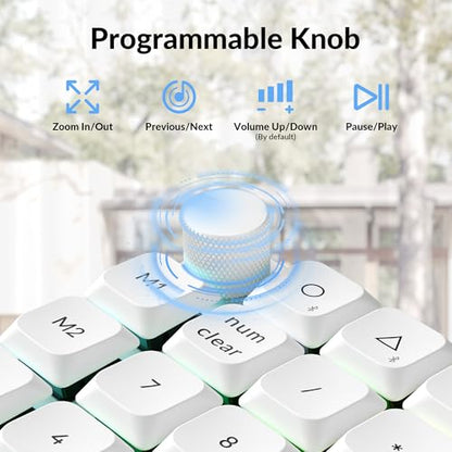 Keychron K0 Max QMK Wireless Custom Number Low-Profile RGB Backlit (Hot-Swappable) Red Switch Keypad, 2.4 GHz & Bluetooth 5.3 Connection, 1000Hz Polling Rate - White - color: Red Switch, size: White