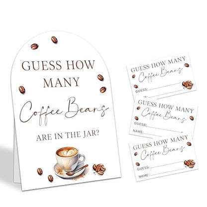 Guess How Many Coffee Beans Are In The Jar Game Set, 50 Guess Cards With 1 Standing Sign, Coffee Themed Baby Shower Wedding Bridal Shower Birthday Party Decor & Activity Supplies - A11 - color: Coffee