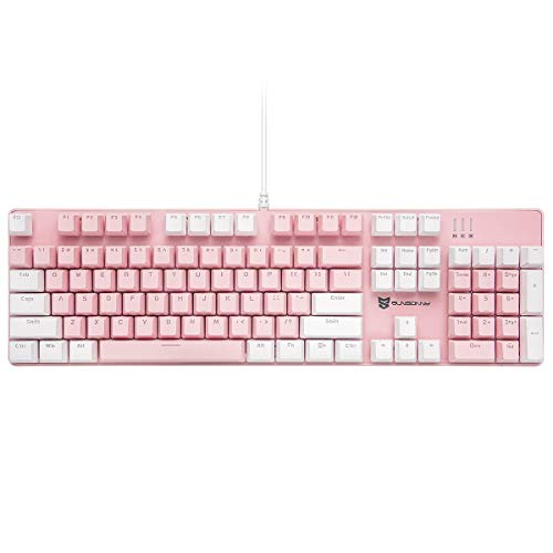 Merdia 104 Keys Full Size Mechanical Keyboard | Blue Switch, Pink & White Color 104 Keys US Layout Led Backlit Hot Swappable Wired Mechanical Light Up Pink Keyboard | Wired Gaming Computer Keyboards - color: Blue Switch Pink & White