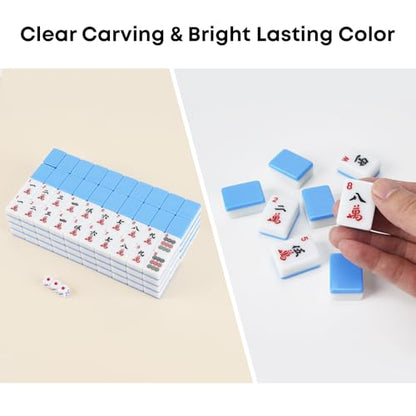 American Mahjong Tile Set, 166 Pcs 1.2" Mahjong Tiles with 3 Dices 1 Instruction, Mahjong Game Set for Adult Family & Friends Gatherings, Mahjong Lovers, Beginners (Blue) - color: Blue