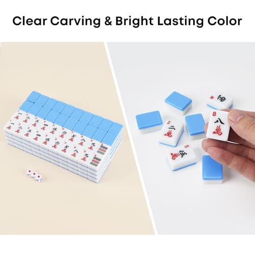 American Mahjong Tile Set, 166 Pcs 1.2" Mahjong Tiles with 3 Dices 1 Instruction, Mahjong Game Set for Adult Family & Friends Gatherings, Mahjong Lovers, Beginners (Blue) - color: Blue