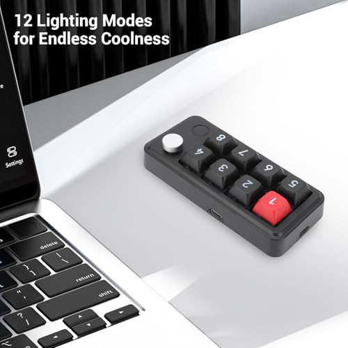 Wired USB C Numeric Keypad, 8 Keys Programmable One Handed Macro Mechanical Keyboard with Knob, for Tablet Laptop Desktop (Black) - color: Black