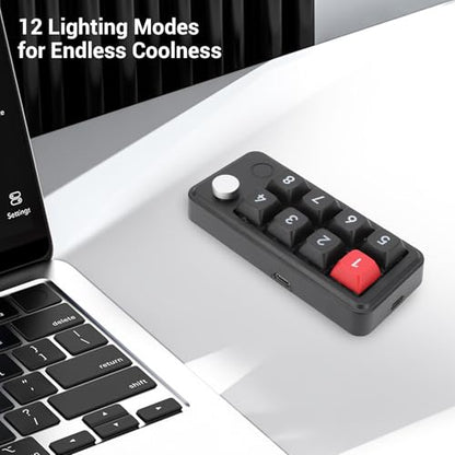 Wired USB C Numeric Keypad, 8 Keys Programmable One Handed Macro Mechanical Keyboard with Knob, for Tablet Laptop Desktop (Black) - color: Black