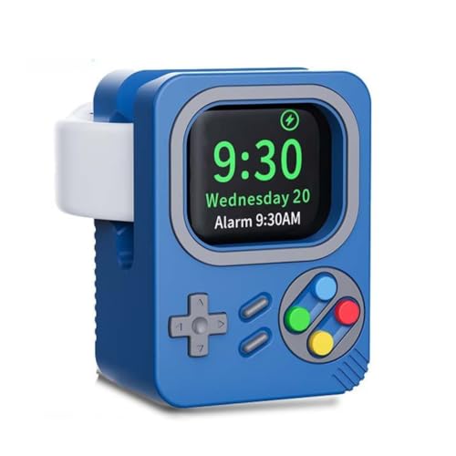 Retro Gaming iWatch Charger Stand for Ultra 2/SE/Series 10/9/8/7/6/5/4 | Stable Silicone Dock, Nostalgic Design, Nightstand Mode, Compact Charging Station (Sky Blue) - color: Sky Blue