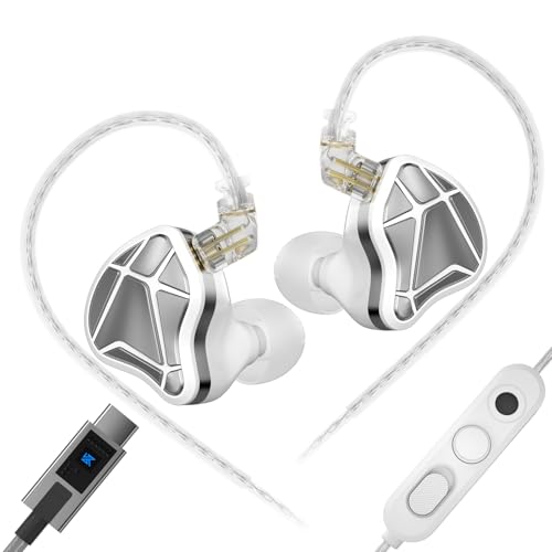 KZ Axas in Ear Monitor | Noise-Isolating Gaming IEMs, Low-Distortion Audio, FPS Co-Tuned, Detachable Cable with DSP 4 EQ (White USB Type-C with Mic) - color: White, style: USB Type-C with Mic