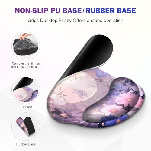 Large Desk Mat, Gaming Mouse Pad Desk Pad, Mousepad + Keyboard Wrist Rest | +Mouse Wrist Rest+Coaster Set with Ergonomic XXL Desk Pad Protector for Home Office PC Computer, Pastel Purple Flower Moon - color: Pastel Purple Flower Moon