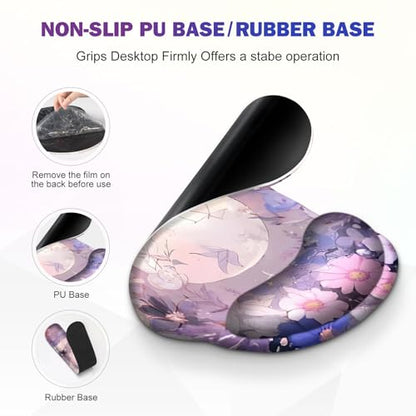 Large Desk Mat, Gaming Mouse Pad Desk Pad, Mousepad + Keyboard Wrist Rest | +Mouse Wrist Rest+Coaster Set with Ergonomic XXL Desk Pad Protector for Home Office PC Computer, Pastel Purple Flower Moon - color: Pastel Purple Flower Moon