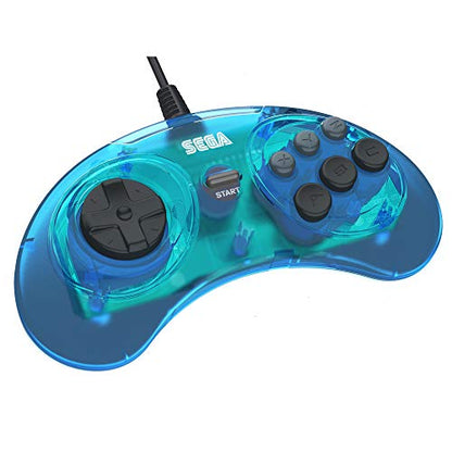 Retro-Bit Official Sega Genesis USB Controller 6-Button Arcade Pad for Sega Genesis Mini, PS3, PC, Mac, Steam, Switch - USB Port - (Clear Blue) - color: Clear Blue