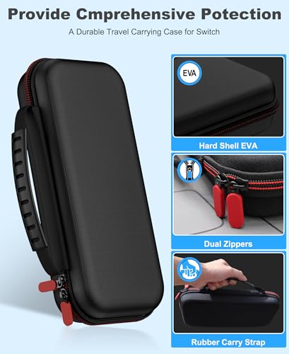 Switch 2 Case for Nintendo Switch 2 (2025)/Switch/OLED, with 4-in-1 Accessories Bundle Kit for Nintendo Switch 2, 3X Transparent Protective Cover+2X Screen Protectors+4X Thumb Caps, Accessories Set with Carrying Case for Switch - size: 4 in 1 Bundle kit