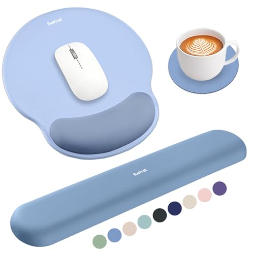Sushret Mouse Pad and Keyboard Wrist Rest, 3-in-1 Gel Memory Foam Ergonomic Mouse Pad with Wrist Rest Set,Gaming Mousepad Arm Cushion Support for Computer Office Desk Accessories Cute Setup,Sky Blue - color: Sky Blue