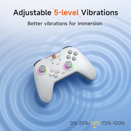 EasySMX X05 Wireless Gaming Controller for PC/Android/Steam Deck-Bluetooth Gamepad with Hall‑Effect Joysticks & Triggers, Turbo Function, Rumble Vibration, RGB Lighting, Comes with Extra Thumb Grips - color: white