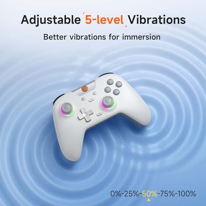 EasySMX X05 Wireless Gaming Controller for PC/Android/Steam Deck-Bluetooth Gamepad with Hall‑Effect Joysticks & Triggers, Turbo Function, Rumble Vibration, RGB Lighting, Comes with Extra Thumb Grips - color: white