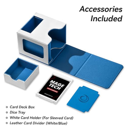 Card Deck Box for MTG Commander - Patented Design, Commander Display, Fits 100 Double-Sleeved Cards, 35pt Card Brick & Dice Tray - White/Blue - color: 3. Verdict (White/Blue)