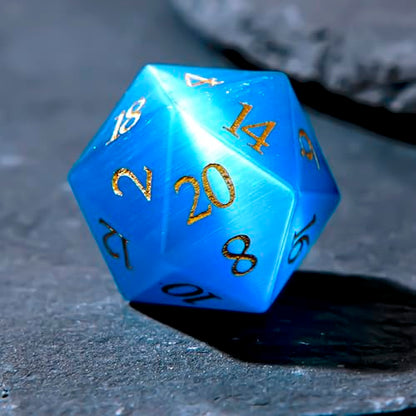 1PCS Gem D20 DND Dice - 25mm 20 Sided Crystal Cat Eye D&D Dice for Dungeons and Dragons, RPG, Roleplaying Games MTG Table Games, Handmade Polyhedral Dice (Teal Cat Eye) - color: Cat Eye-teal