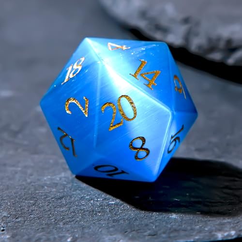 1PCS Gem D20 DND Dice - 25mm 20 Sided Crystal Cat Eye D&D Dice for Dungeons and Dragons, RPG, Roleplaying Games MTG Table Games, Handmade Polyhedral Dice (Teal Cat Eye) - color: Cat Eye-teal