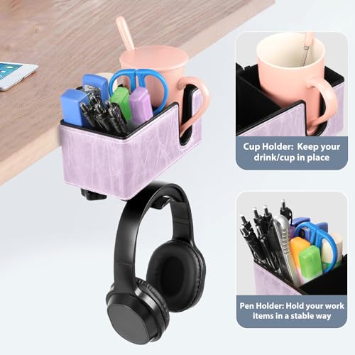 Desk Cup Holder Clip on Pen Holder Headphone Hanger Headset Stand Rotatable Clamp Hook Under Desk (Violet) - color: Violet