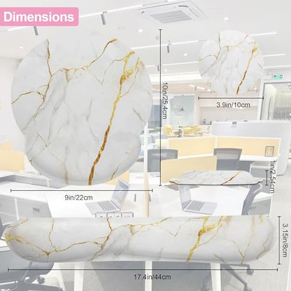 White Gold Flowing Marble Mouse Pad with Wrist Rest and Keyboard Wrist Rest Set, Non-Slip Rubber Base Memory Foam Mouse Pad Set for Women, Office Desk Accessories, Gaming - color: White Gold Flowing Marble