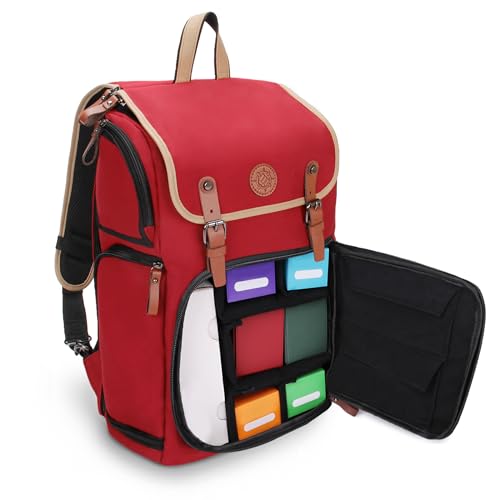 ENHANCE Designer Edition TCG Backpack - MTG Deck Bag Card Binder Space, TCG Deck Box Storage, MTG Playmat Holder - Card Storage Compatible with Magic the Gathering, Pokemon, Lorcana (Canvas Red) - color: Canvas Red