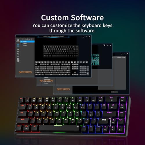 Newmen GM682 Wired Mechanical Keyboard,60% Percent Gaming Keyboard | Wired Mechanical Keyboard,60% Percent Gaming Keyboard,LED Backlit,Compact,USB C,Custom,Ergonomic,Mini,PC,Black,Red Switch - color: Black Keycaps