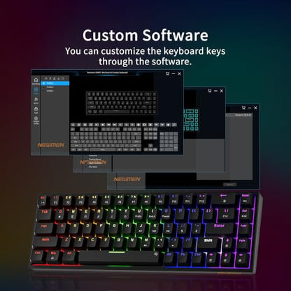 Newmen GM682 Wired Mechanical Keyboard,60% Percent Gaming Keyboard | Wired Mechanical Keyboard,60% Percent Gaming Keyboard,LED Backlit,Compact,USB C,Custom,Ergonomic,Mini,PC,Black,Red Switch - color: Black Keycaps