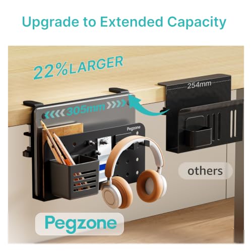 Desk Side Storage Organizer, Fits Flat Edge 0.4" to 2.2", Black | No Drill Under Desk Laptop Holder, Clamp on Desks Shelf with Pegboard Accessories, Hanging Laptop Mount - color: Black