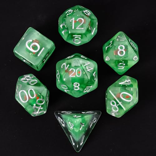 UDIXI 7PCS DND Dice Set Resin Polyhedral D&D Dice for RPG Tabletop Games | Gelatinous Cube Inclusions, Velvet Storage Bag, DM Gift, for Dungeons and Dragons Role Playing Games Board Games - color: Gelatinous Cube