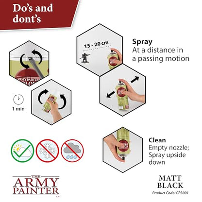 The Army Painter, Colour Primer Matt Black, 400 ml spray acrilico | Primer nero opaco per dipingere miniature Warhammer e Dungeons and Dragons - color: Matt Black