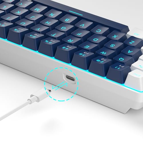 MageGee Portable 60% Mechanical Gaming Keyboard, MK-Box LED Backlit Compact 68 Keys Mini Wired Office Keyboard with Blue Switch for Windows Laptop PC Mac - Blue/White - color: Blue/Blue Switch