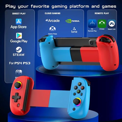 Joso Mobile Gaming Controller for iPhone/iPad/Tablet, Android Wireless Controller with Hall Effects Joysticks, Support PC/Switch, Play Cloud Games/PS Remote Play/COD/Genshin Impact & More - Blue+Red - color: Red+Blue