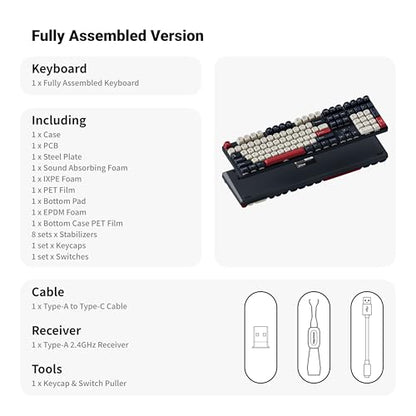 Keychron KJ5 Wireless Mechanical Keyboard, 2.4 GHz Bluetooth QMK 100% Layout RGB, Hot-swappable Brown Switch Compatible with Mac Windows Linux, Non-Shine-Through PBT Keycaps for Gaming - Dark Blue - color: Brown Switch