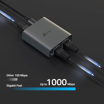 TP-Link Ethernet Splitter 1 to 2, 1000 Mbps High Speed Dual-Port Internet Splitter, Compatible w/ Cat8/7/6/5e/5, USB-C & Ethernet Cables Included, Aluminum Case, Plug and Play for Routers & More EH210 - style: Ethernet Splitter 1 to 2