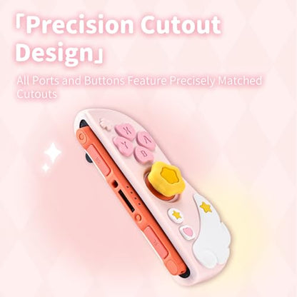 Geekshare Protective Case Set Compatible with switch 2, PC Back Plate with Silicone Joysticks Covers, Includes 2 Thumb Grips, Waterproof Protection - Star Wing Series (Pink) - color: Star Wing, size: For Switch 2