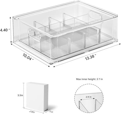 Trading Card Storage Box, Clear Large Storage Organizer Holds 3200 Cards | Pull-Out Drawer with Foam Inserts, 4-Row or 12-Grid Layout and Front Display Case for TCG, MTG and Sports Cards (1-Pack)