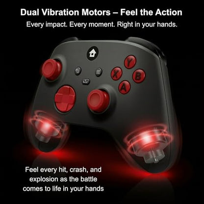 CRUAYA Wireless Gaming Controller Compatible with Xbox Series X|S, Xbox One and Windows PC with Rechargeable 1400mAh Battery Display, Bluetooth Gaming Controller, USB-C, 3.5mm Audio Jack, Black and Red Design