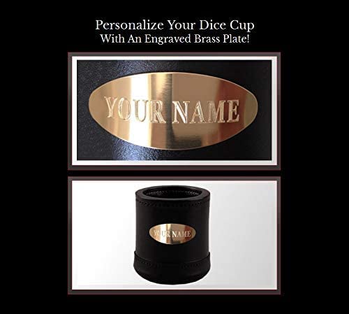 Alex Cramer Golden Gate Dice Shaker Cup Set - 5 White Dice, Drawstring Pouch & Book of Dice Games (Liar’s Dice) Included - Leather Dice Cup - Quiet Shaking. - style: Personalized Cup-red liner