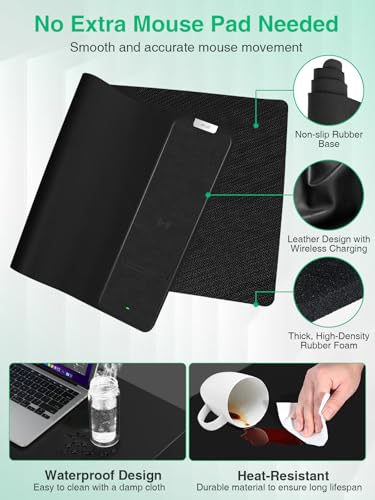 Mouse Pad with Wireless Charging, Black Mousepad Long Desk Mat, Large Gaming Mouse Pad, Soft Mouse Pad Gaming Desk Pad with Non-Slip Rubber Base, Extended Computer Keyboard Mat Office Mice Pad - color: 31.5x11.81"NO RGB-Black Right