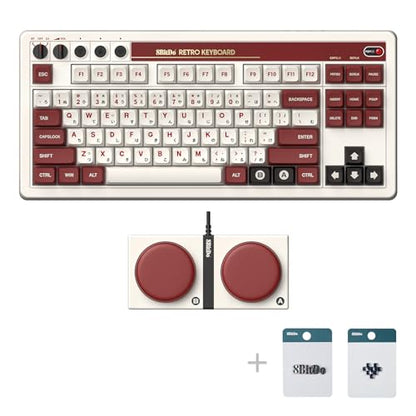 8Bitdo 87 Keys Retro Mechanical Keyboard Bluetooth/2.4G/USB-C, Hot Swappable, Dual Super Programmable Buttons, Volume knob for Windows and Android - Fami Edition - color: Fami Edition