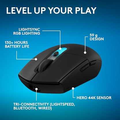 Logitech G305 X Superlight Wireless Gaming Mouse - Black | 59g Lightweight, 44K DPI, 678 IPS, Wireless 2.4 GHz/Bluetooth/USB-C, <170 hr Battery, 6 buttons, RGB, PC/Mac Compatible - color: Black, style: Superlight